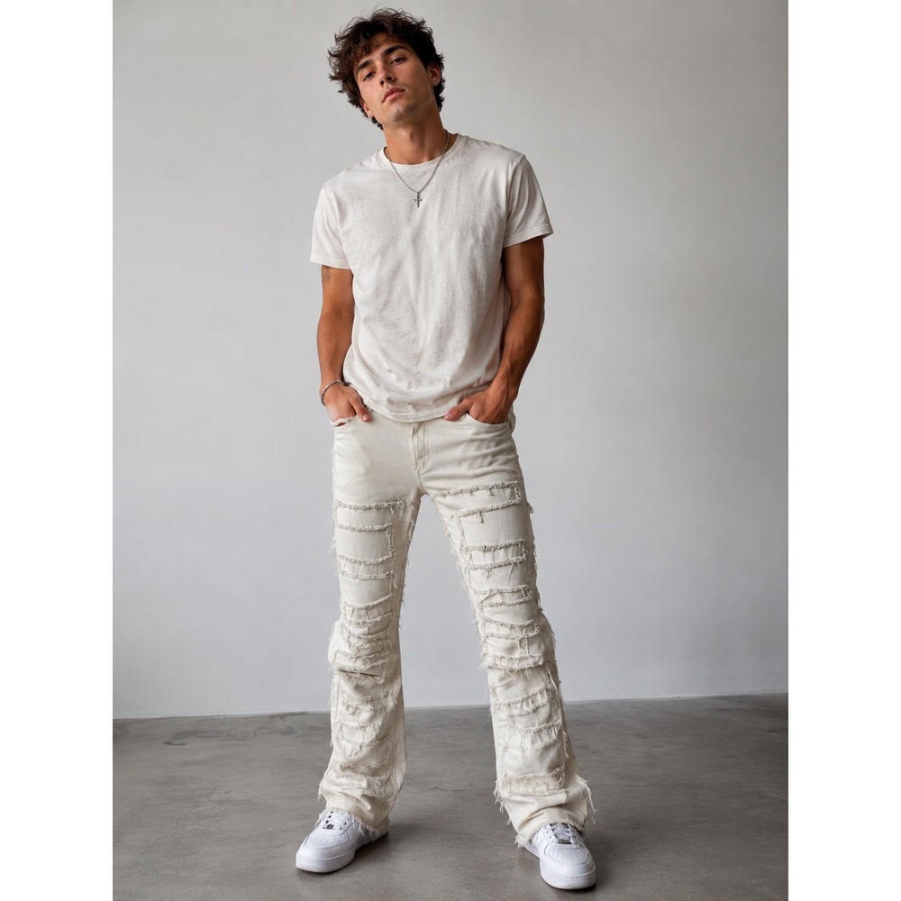 Rockstar Original Shake Flare Denim Jeans Cream Distressed Y2K Rave Festival 40